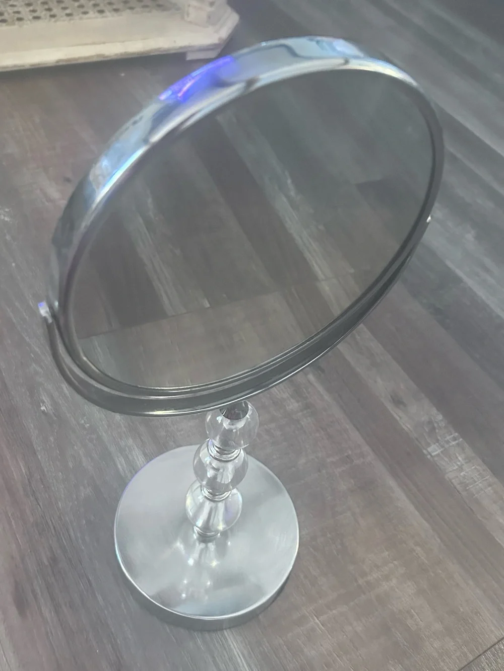 Vintage Chrome Vanity Makeup Regular & Magnifying Mirror Double Sided Table 15”